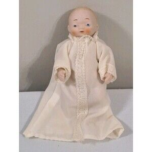 Vintage Shackman Bisque Porcelain Baby Doll in Christening Outfit Made in Japan